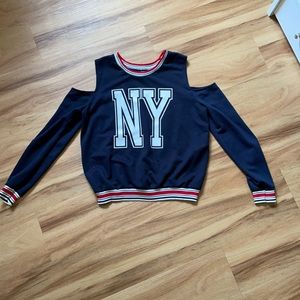 Off the shoulder navy blue sweater